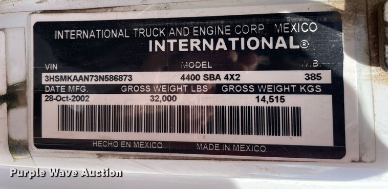 image for item OG9916 2003 International  4400 dump truck