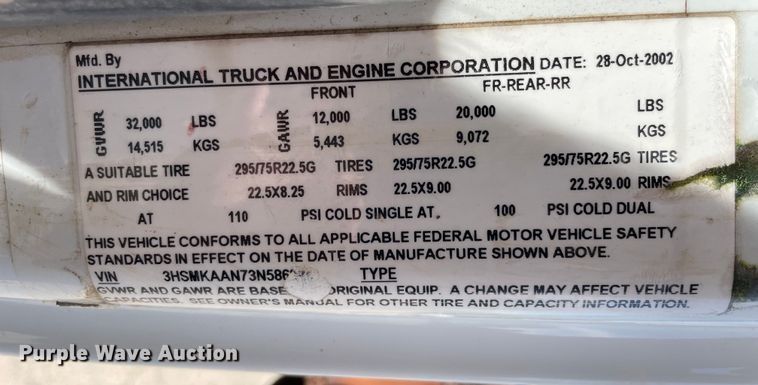 image for item OG9916 2003 International  4400 dump truck
