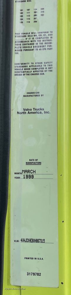 image for item OG9938 1999 Volvo  WG sewer jetter truck