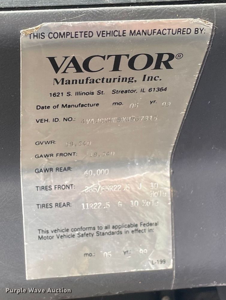 image for item OG9938 1999 Volvo  WG sewer jetter truck