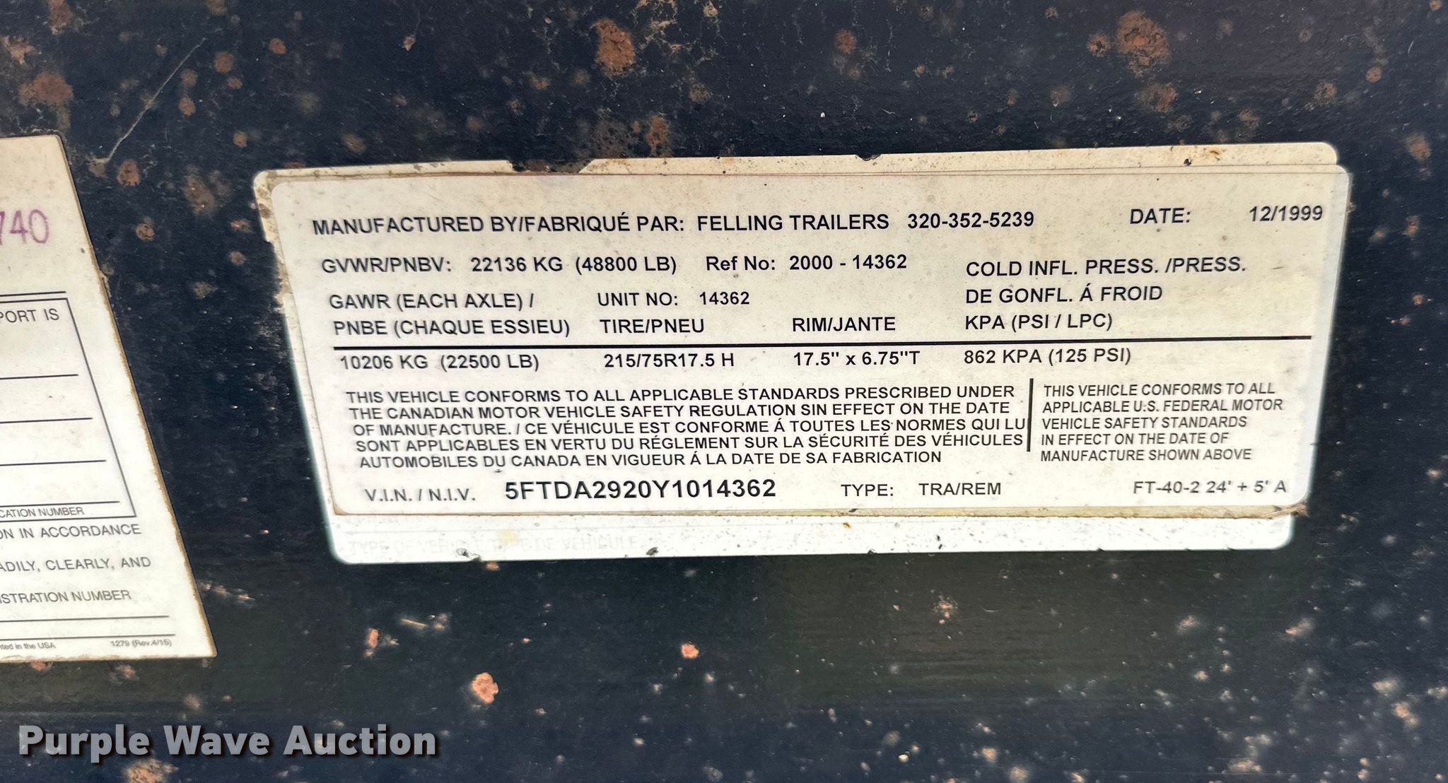 2000 Felling FT20 equipment trailer in Bonner Springs, KS Item NT9222