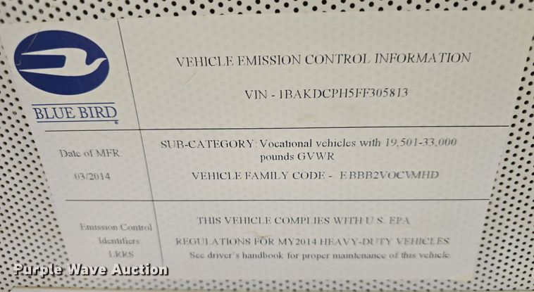 image for item DM1610 2015 Blue Bird  Vision school bus