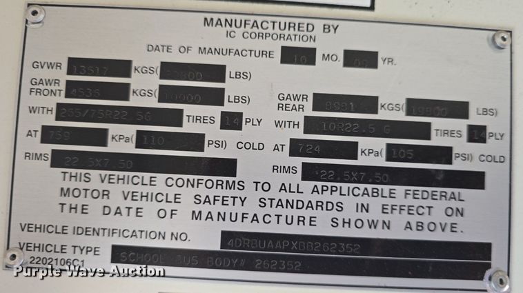 image for item DM1612 2011 IC CE school bus