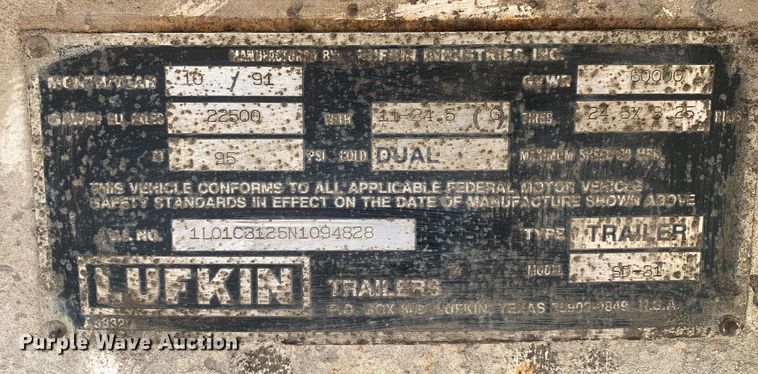 image for item DM7850 1992 Lufkin SD-31 end dump trailer