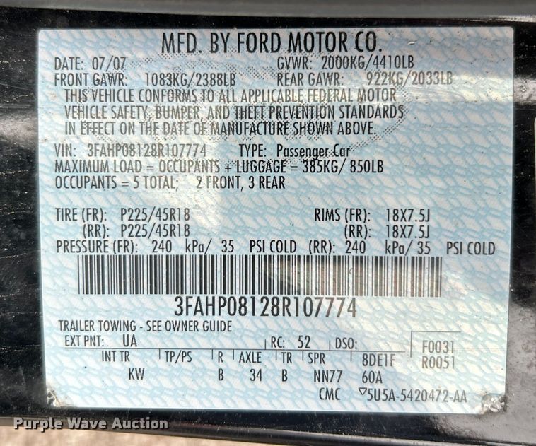 image for item EG0334 2008 Ford  Fusion 