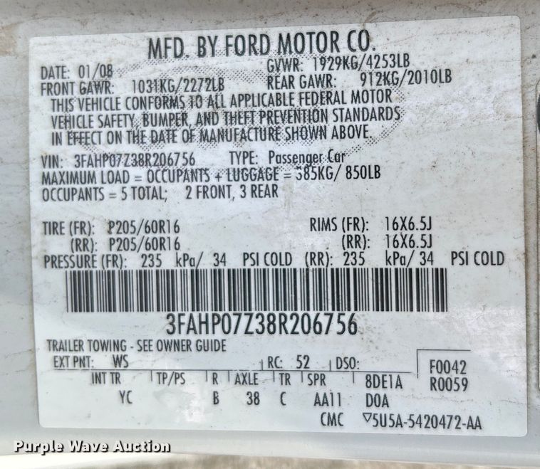 image for item EG0336 2008 Ford Fusion 