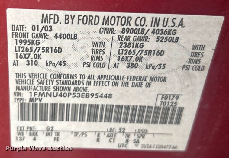 image for item EG0337 2003 Ford Excursion SUV