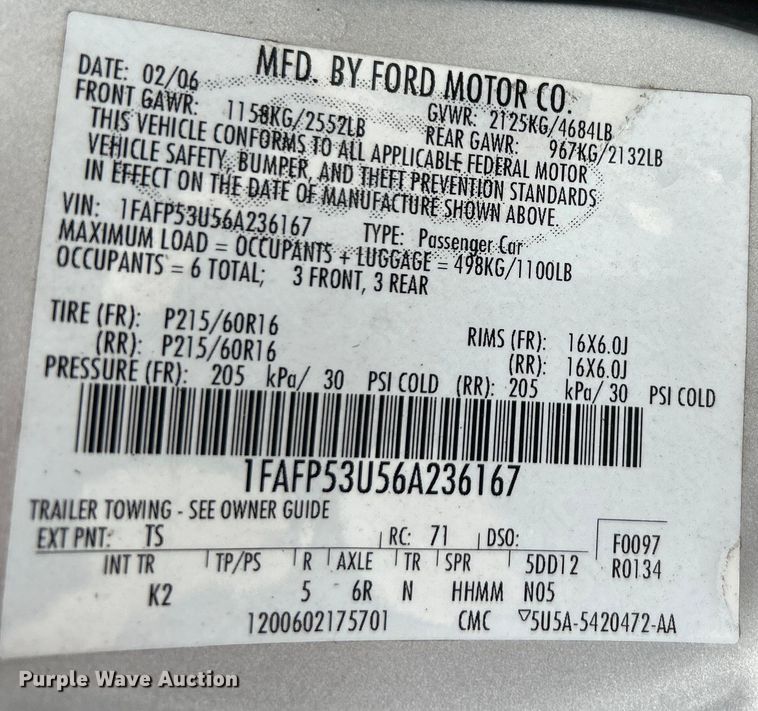 image for item EG0344 2006 Ford Taurus 