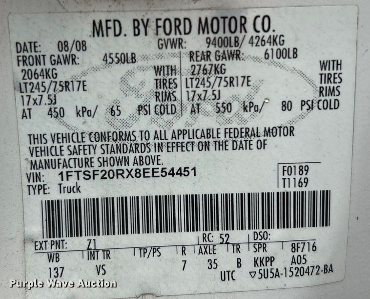 image for item EG0346 2008 Ford F250 Super Duty pickup truck