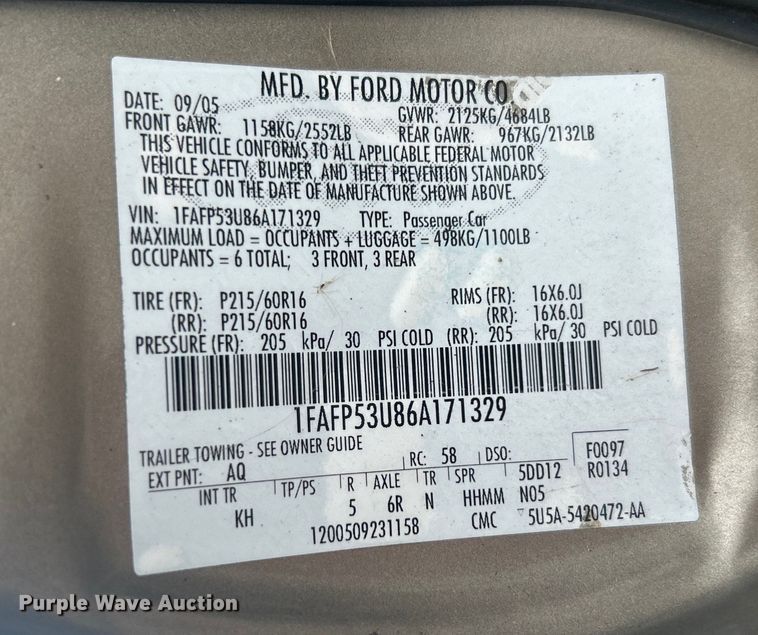 image for item EG0348 2006 Ford Taurus 