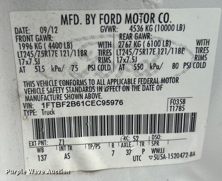 image for item EG0349 2012 Ford F250 Super Duty pickup truck