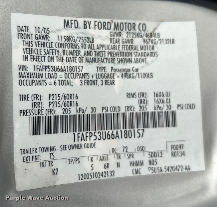 image for item EG0351 2006 Ford Taurus 