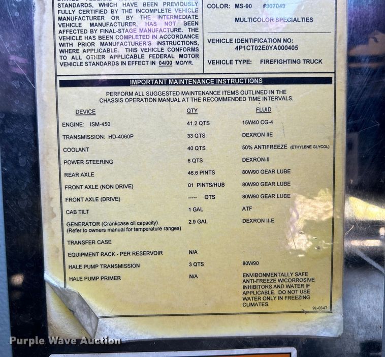 image for item EG0389 2000 Pierce Telesquirt 65 Aerial Ladder ladder fire truck