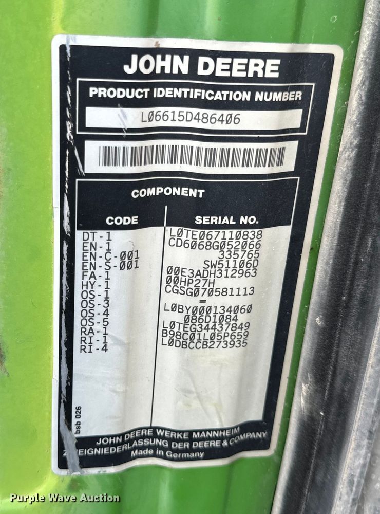 image for item EH6783 2006 John Deere 6615 MFWD tractor