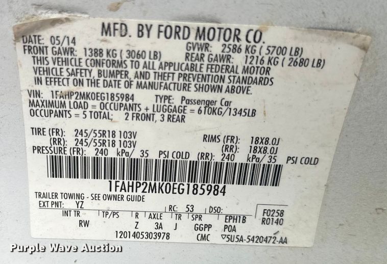 image for item EH6788 2014 Ford  Taurus Police Interceptor  