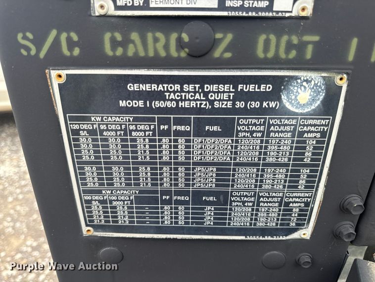 image for item EH6789 1998 Fermont Division MEP-805A generator