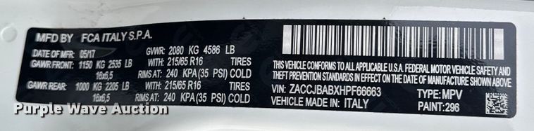 image for item EH6797 2017 Jeep Renegade Sport SUV