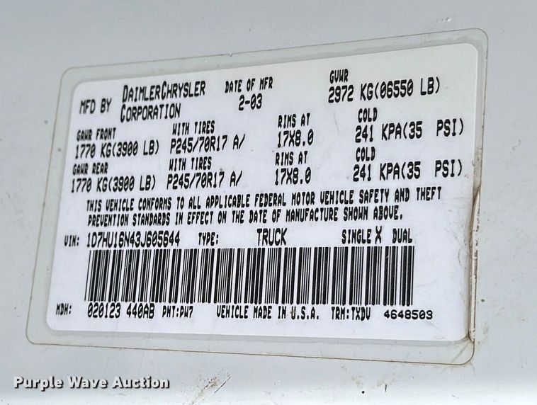 image for item LR9347 2003 Dodge  Ram 1500 pickup truck