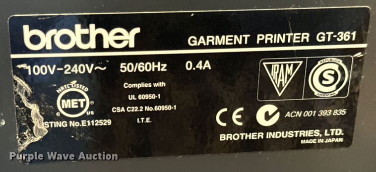 image for item NL9823 Brother GT-3 Series garment printer