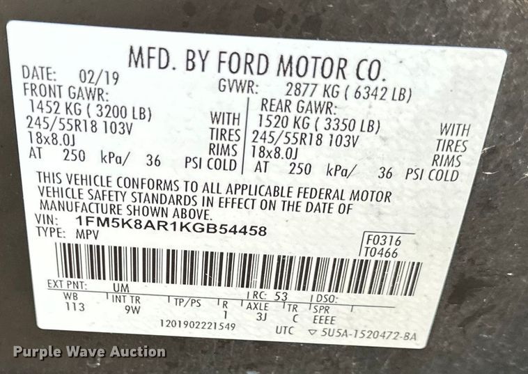 image for item NT9117 2019 Ford Explorer Police Interceptor SUV