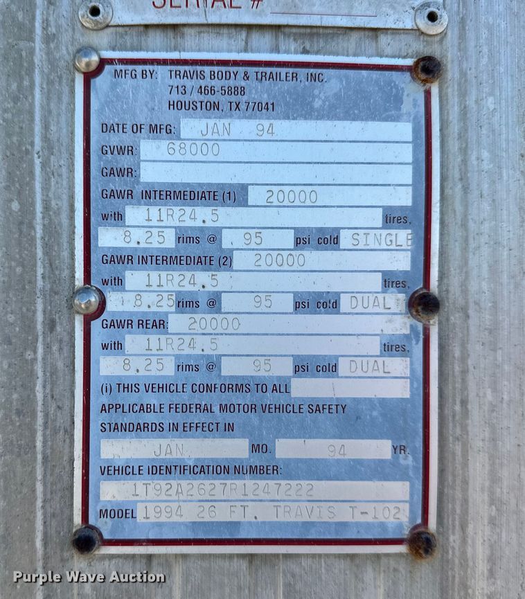 image for item NT9214 1994 Travis  T-102 end dump trailer