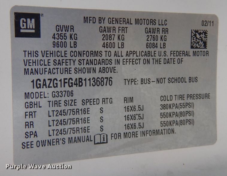 image for item NU9796 2011 Chevrolet  Express 3500 van