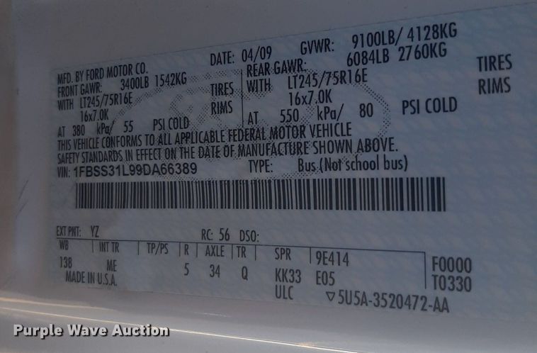 image for item NU9798 2009 Ford  E350 van