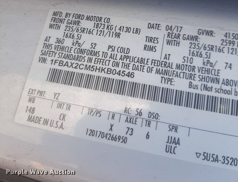 image for item NU9801 2017 Ford Transit 350 Wagon van