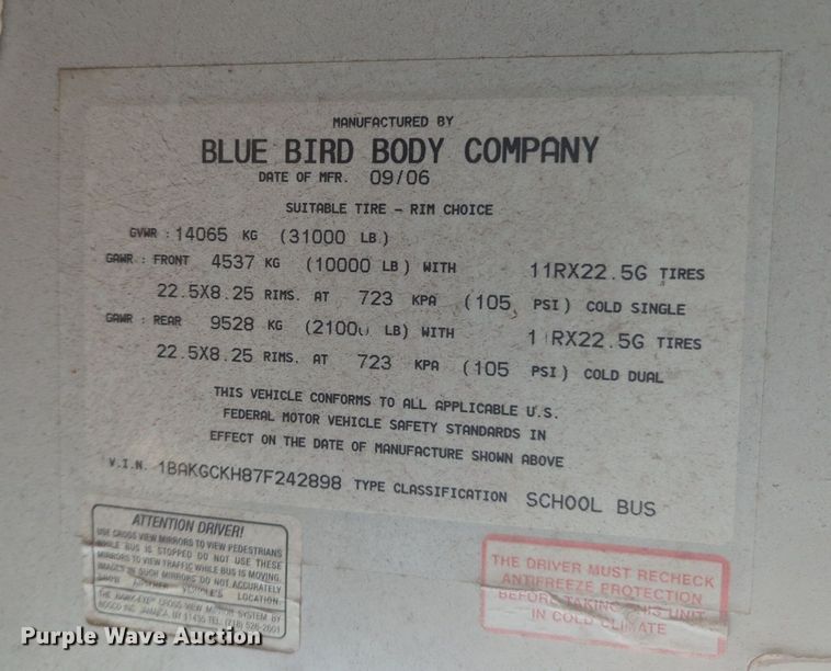 image for item NZ9718 2007 Blue Bird school bus