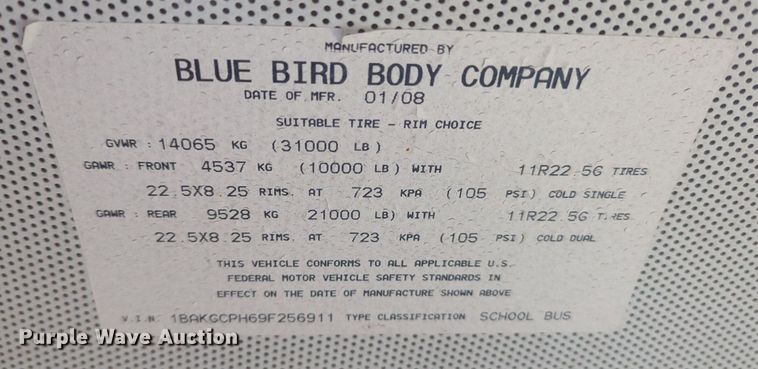 image for item NZ9719 2009 Blue Bird school bus