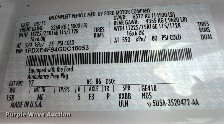 image for item OI9496 2016 Ford E450 ambulance