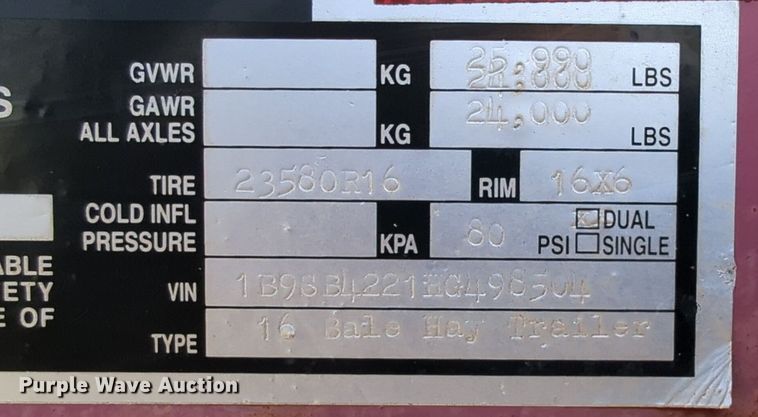 image for item DN3839 2017 Better Built hay trailer