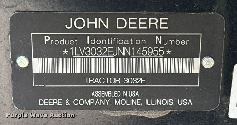 image for item EJ0649 2022 John Deere 3032E MFWD tractor