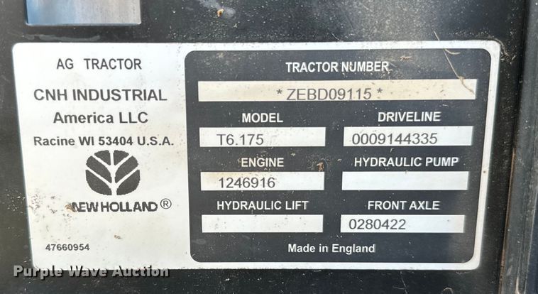 image for item EJ0661 2014 New Holland T6.175 MFWD tractor