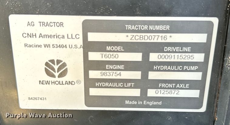 image for item EJ0662 2013 New Holland T6050ZC MFWD tractor
