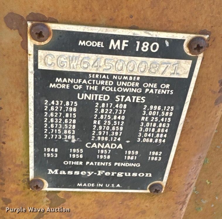 image for item EJ2775 1966 Massey Ferguson MF180 tractor