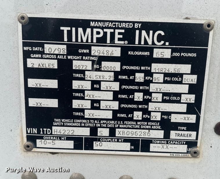 image for item EJ2798 1999 Tempte grain trailer