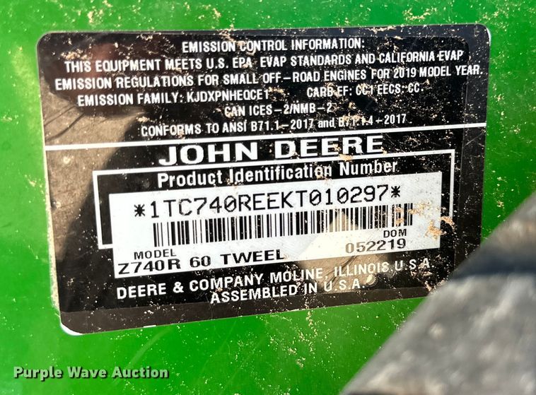 image for item IB9411 John Deere Z740R ZTR lawn mower