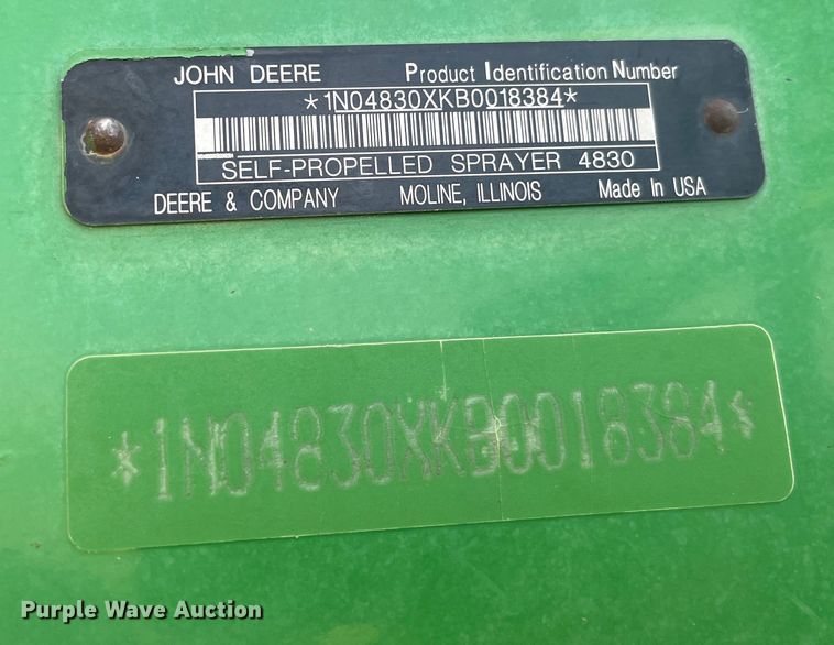 image for item LD9539 2012 John Deere 4830 sprayer