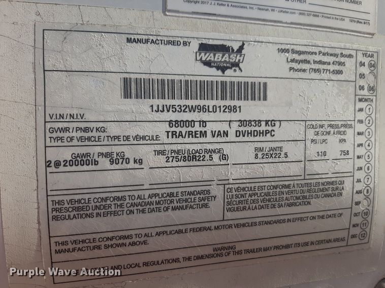 image for item DQ7075 2006 Wabash dry van trailer