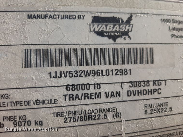image for item DQ7075 2006 Wabash dry van trailer