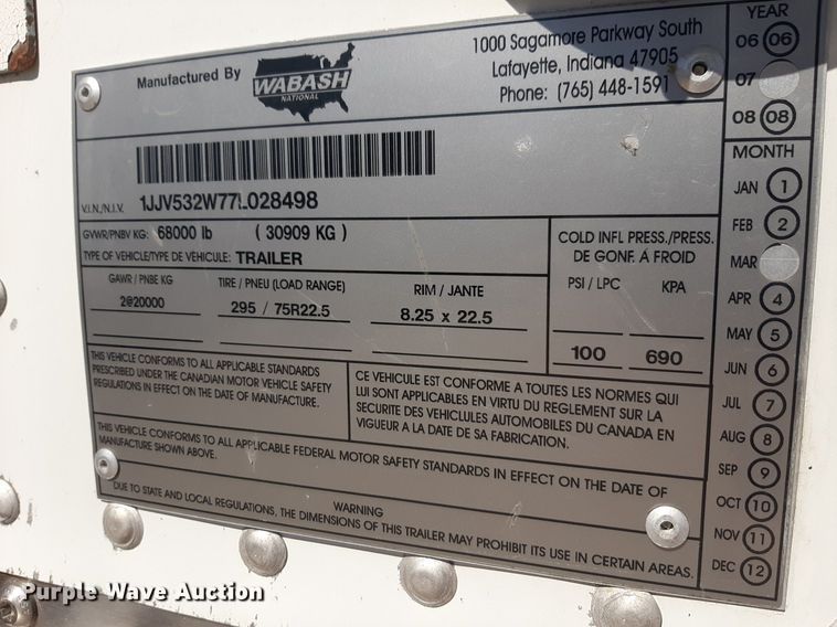 image for item DQ7081 2007 Wabash dry van trailer