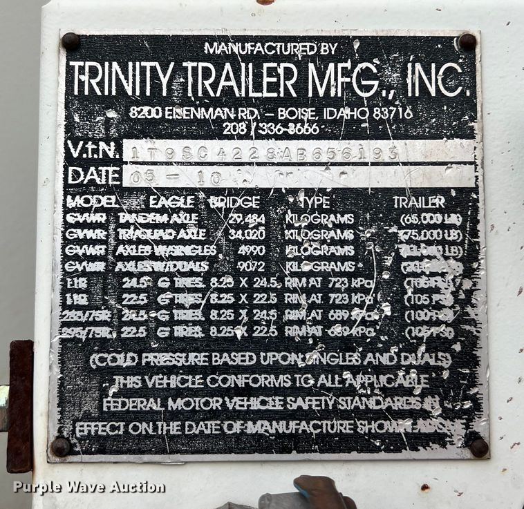 image for item DS3055 2010 Trinity Eagle Bridge live bottom trailer