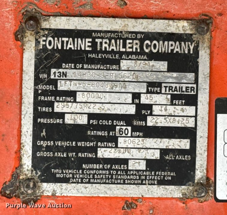 image for item DX0459 1994 Fontaine flatbed trailer