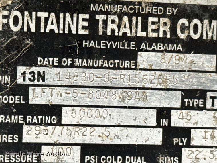 image for item DX0459 1994 Fontaine flatbed trailer