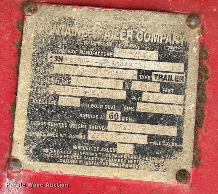 image for item DX0460 1994 Fontaine flatbed trailer