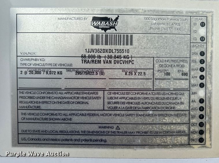 image for item EG1521 2013 Wabash National dry van trailer