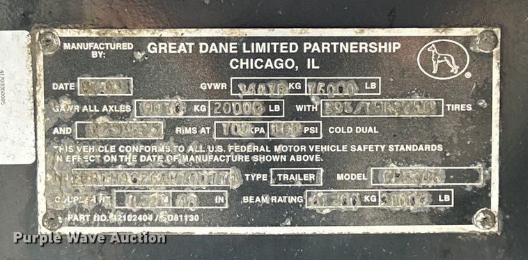 image for item EG1584 2004 Great Dane flatbed trailer