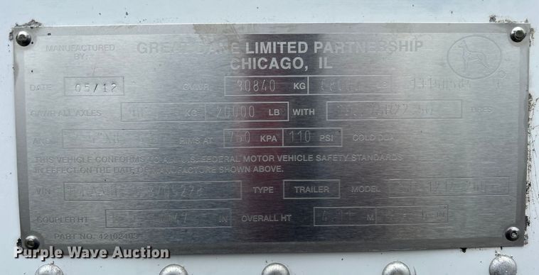 image for item EG1590 2013 Great Dane CSF-1214-20053 dry van trailer