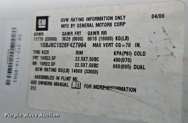 image for item EI3819 2006 Chevrolet C6500 chipper truck